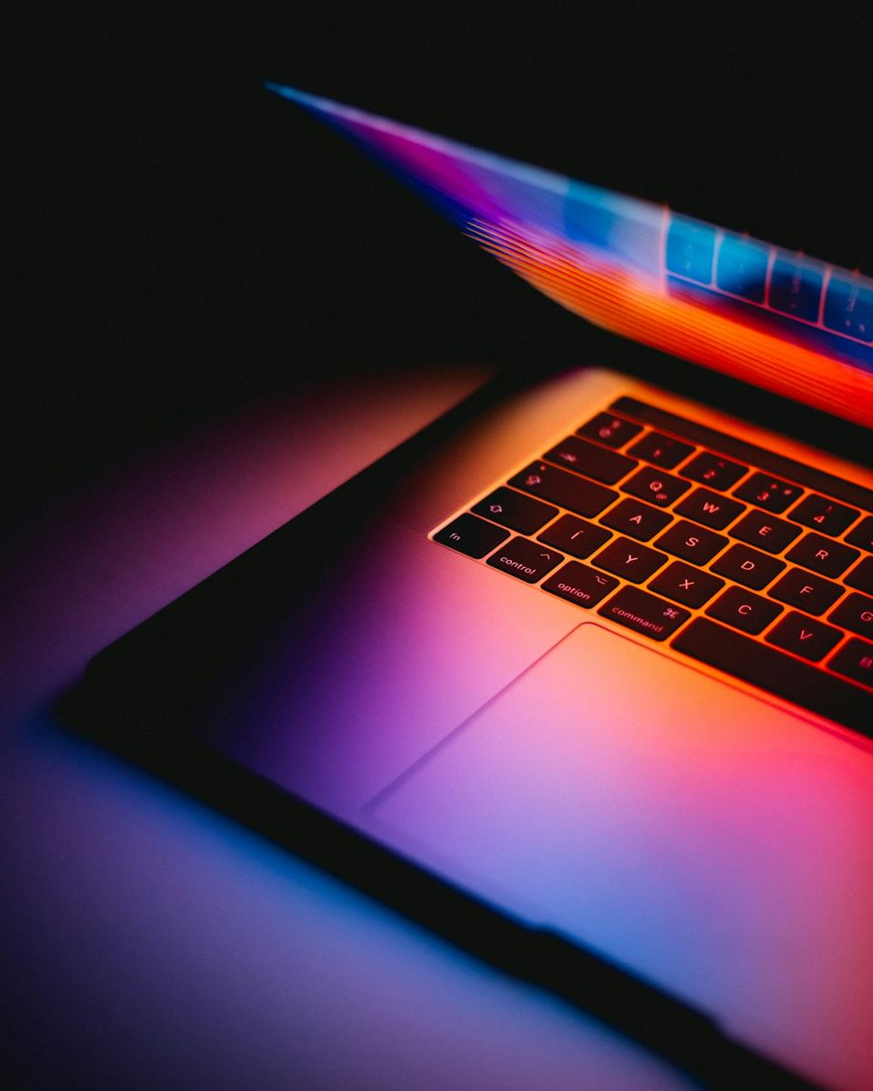 Laptop in a dark room